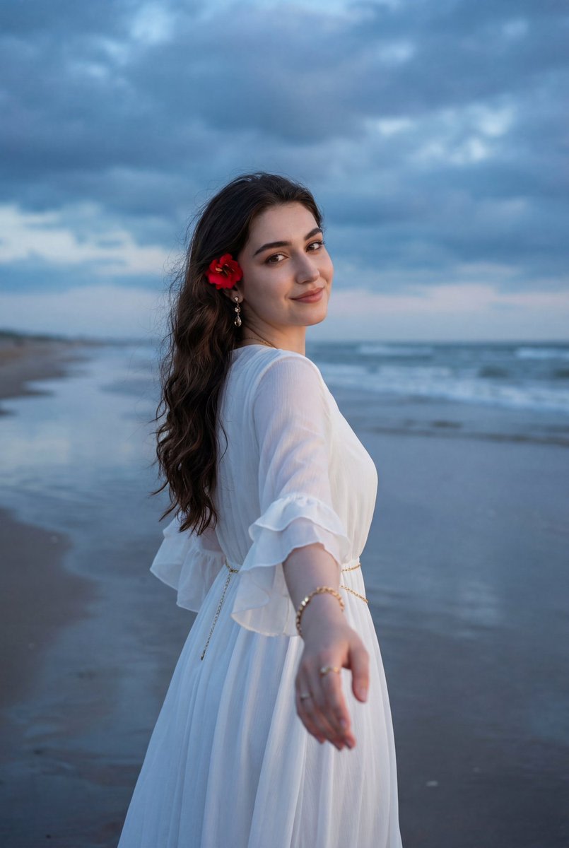 Ethereal Coastal Lifestyle Portrait at Blue Hour AI image template preview