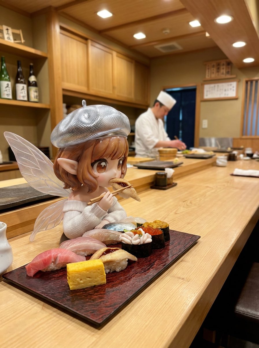 Fairy Eating Sushi Image Prompt AI image template preview