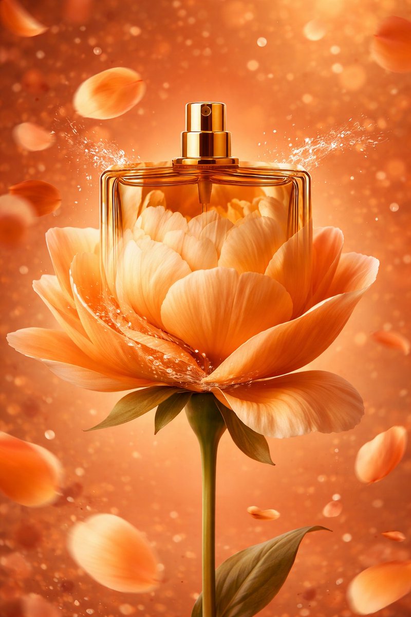 AI-Stylized Perfume Product Visual with Internal Petals AI image template preview