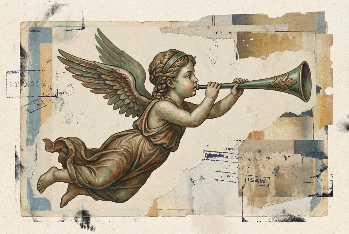Classical Winged Figure Blowing a Horn Painting AI image template preview