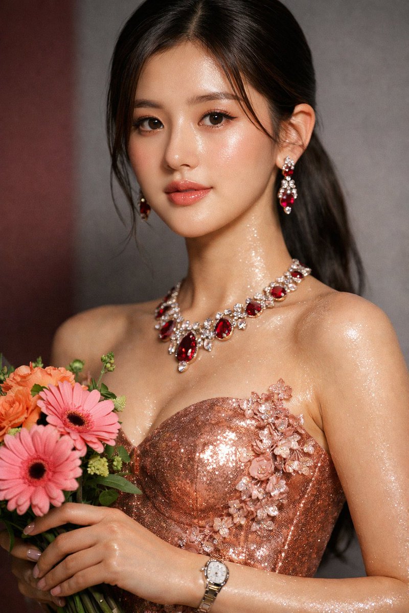 Macro Portrait of Zhao Lushi in Sequined Gown AI image template preview