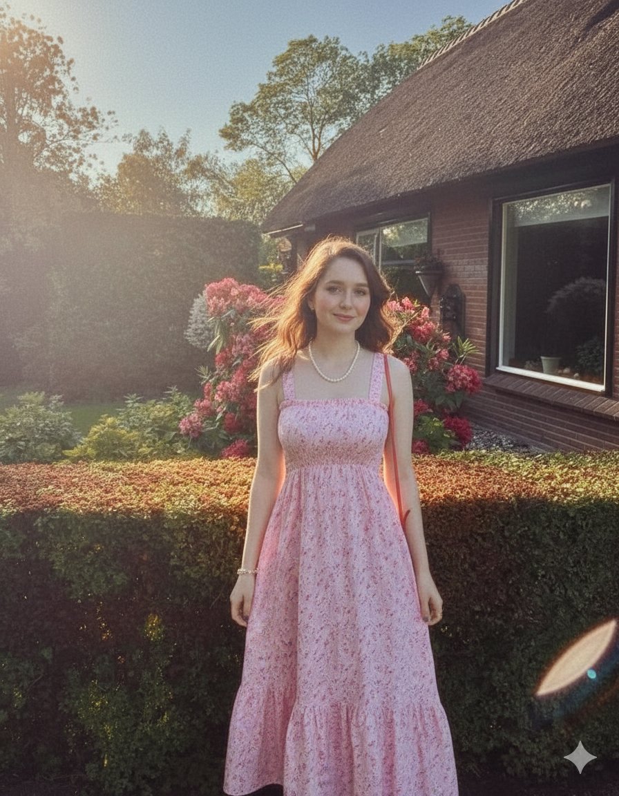 Elegant Summer Portrait in an English Country Garden AI image template preview