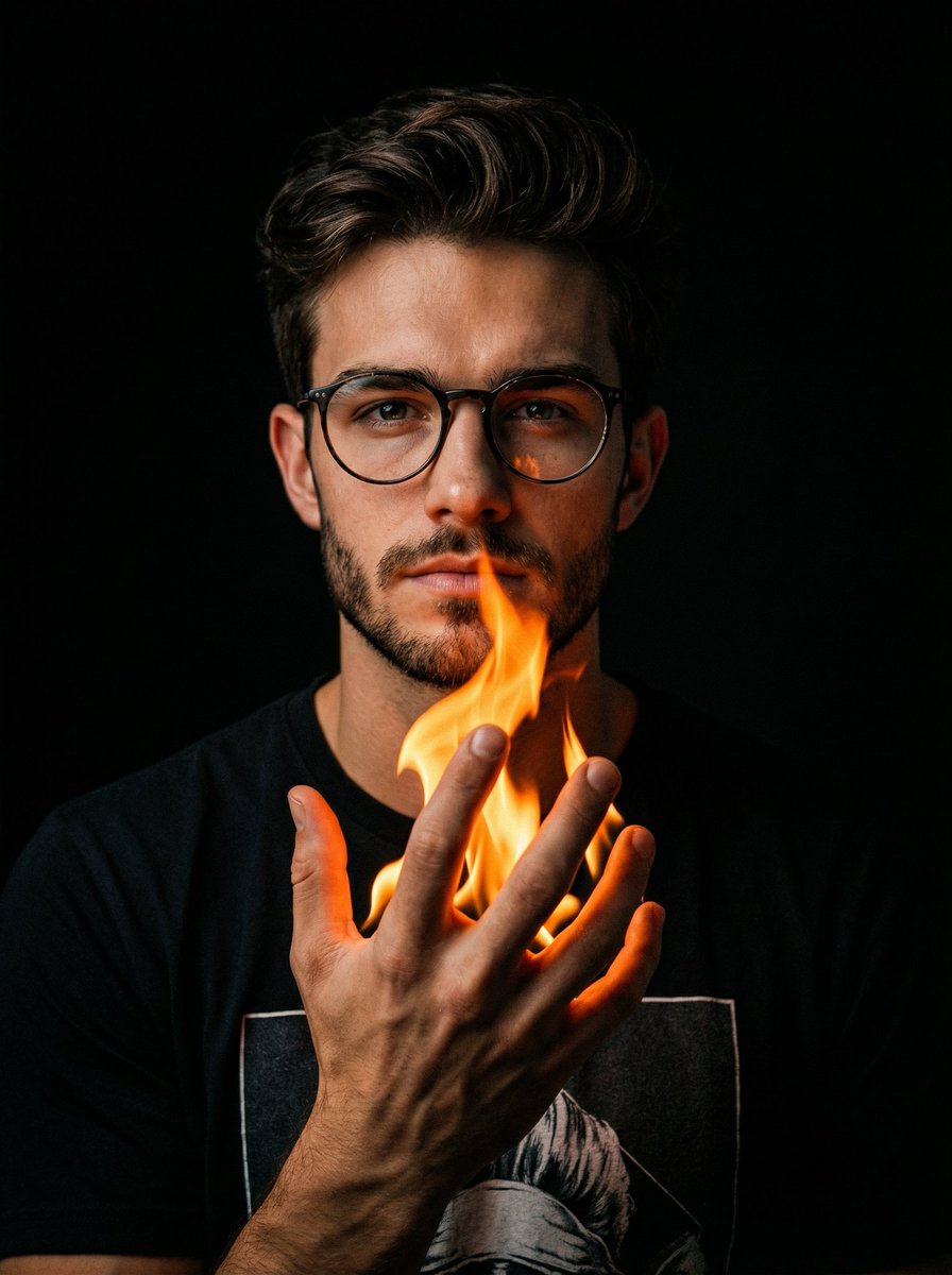 Cinematic Portrait with Fire in Hand AI image template preview