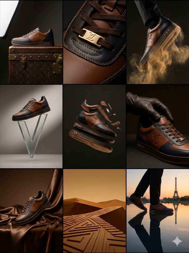 Louis Vuitton Sneaker Editorial Grid (9-Panel Concept) AI image template preview
