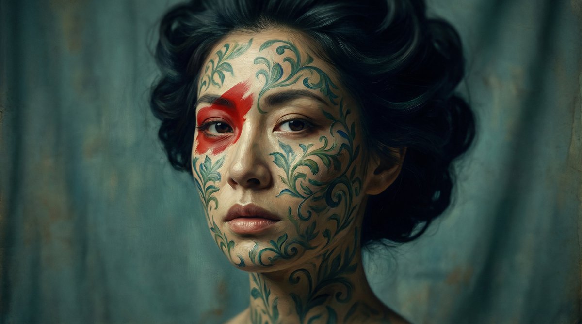 Cinematic Portrait with Botanical Skin Patterns AI image template preview
