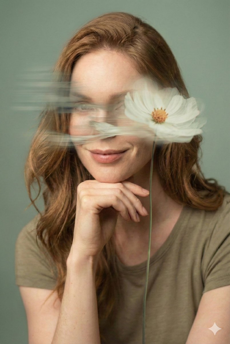 Dreamy Fine-Art Editorial Portrait with Double Exposure AI image template preview