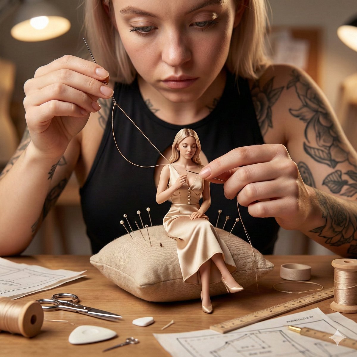 Cinematic Miniature Tailoring Realism AI image template preview