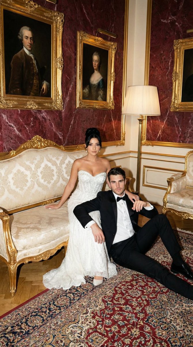 Baroque Wedding Editorial with Direct Flash AI image template preview