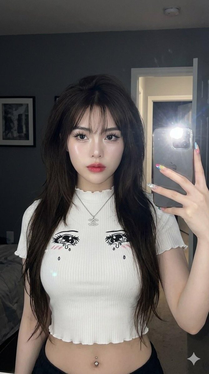 Realistic Asian Woman Selfie with Phone Flash (3 Variations) AI image template preview