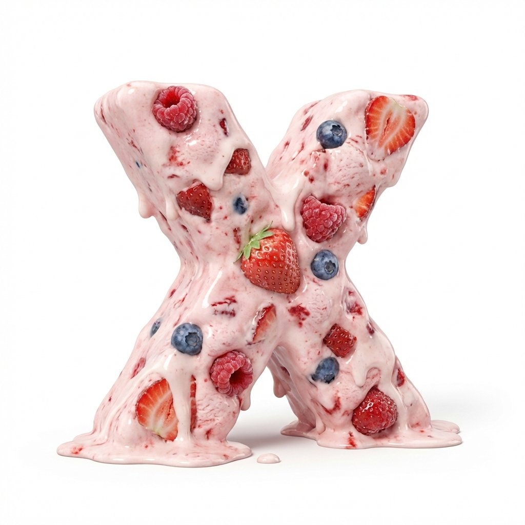 Strawberry Ice Cream 3D Letter 'X' AI image template preview