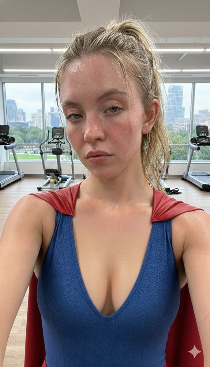 Sydney Sweeney Superhero Gym Portrait AI image template preview