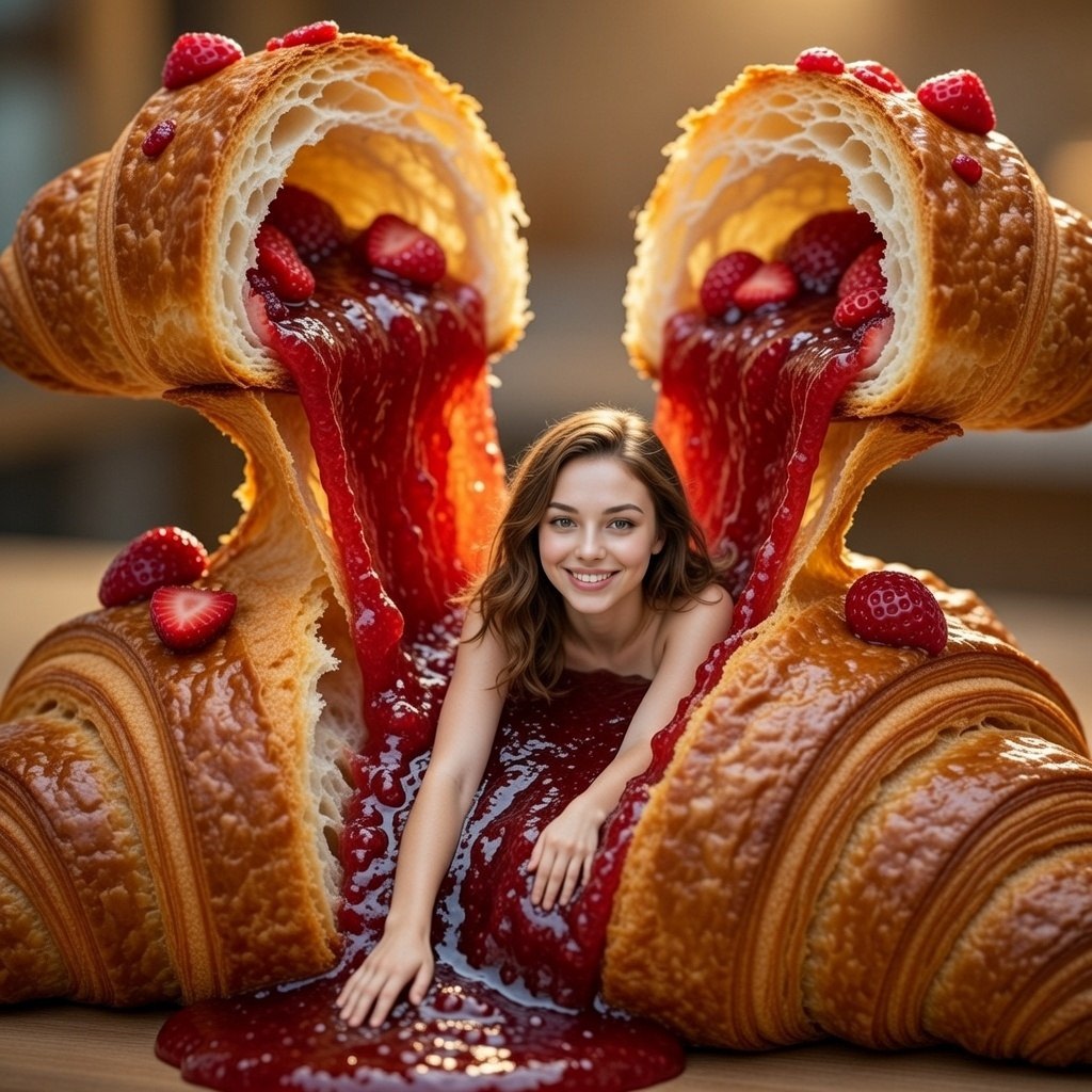 Surreal Woman Sliding Down Melted Ice Cream or Jam example 2