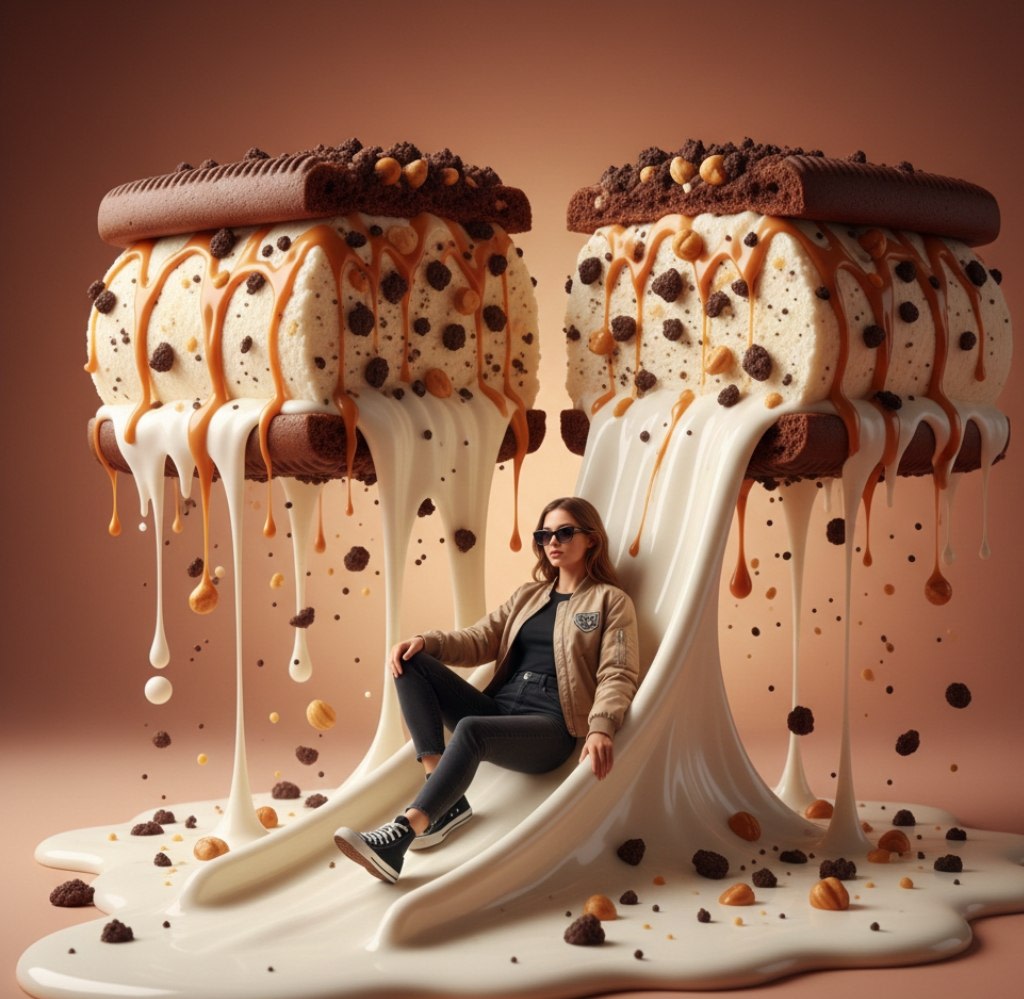 Surreal Woman Sliding Down Melted Ice Cream or Jam AI image template preview