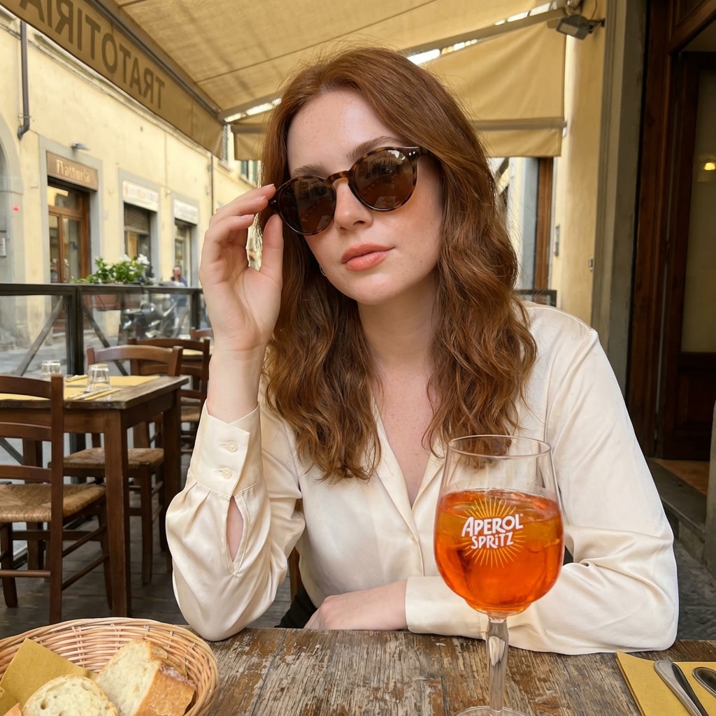 Golden Hour Portrait at Italian Trattoria AI image template preview