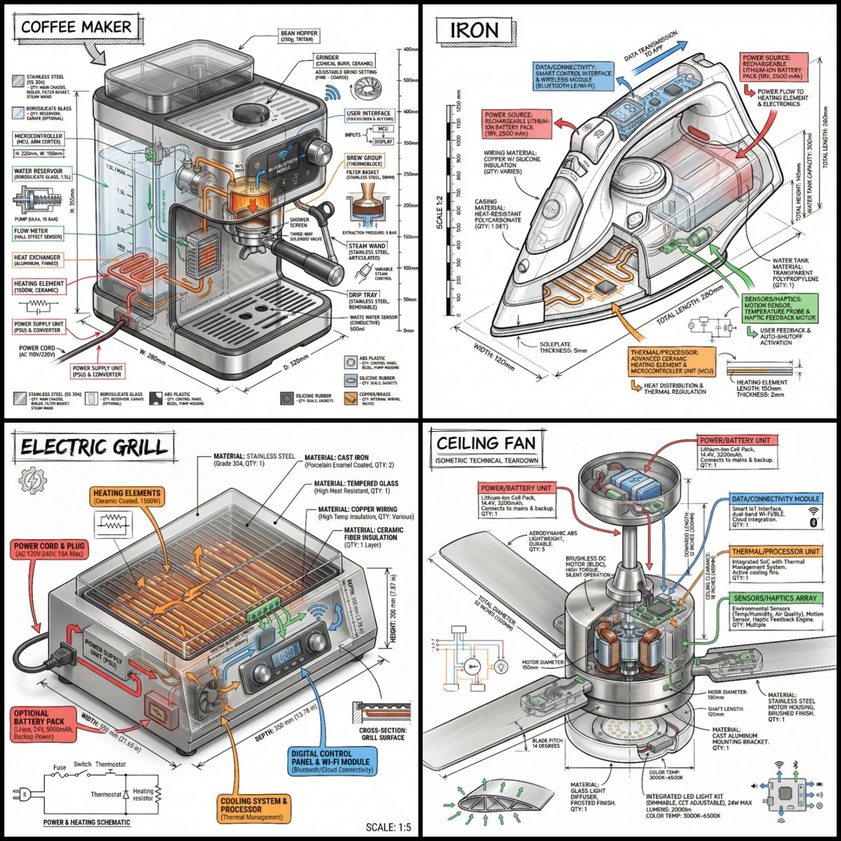 Technical Infographic of an Object with Isometric 3D View AI image template preview