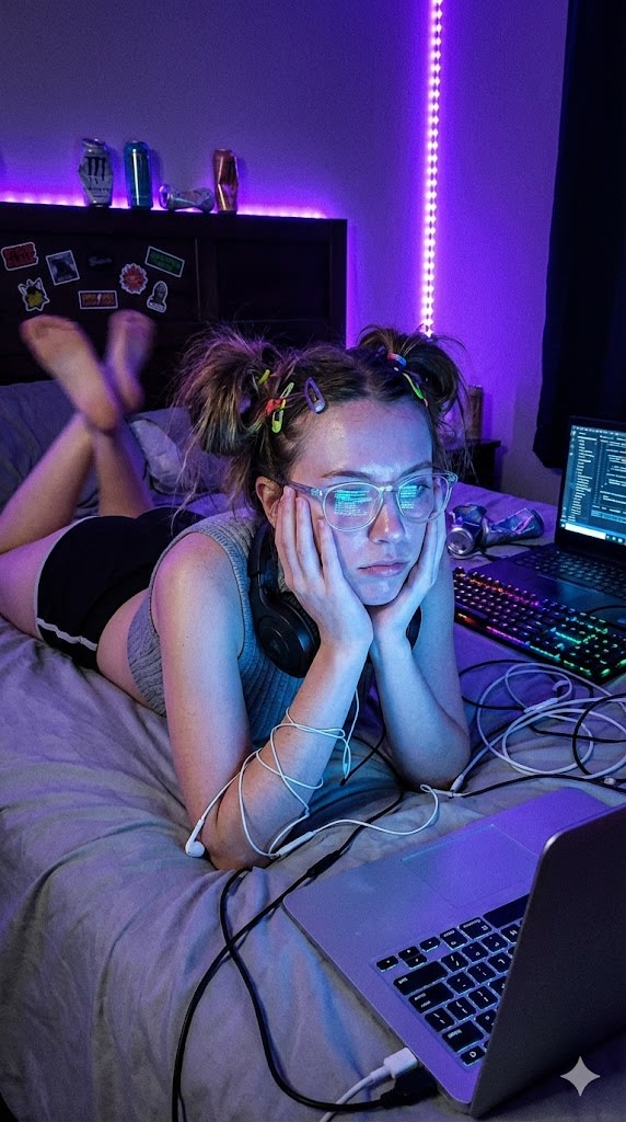 Cyber-Grunge Gamer Girl Portrait with Lo-Fi Aesthetic AI image template preview