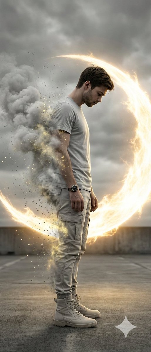 Cinematic Disintegration Portrait with Energy Aura AI image template preview