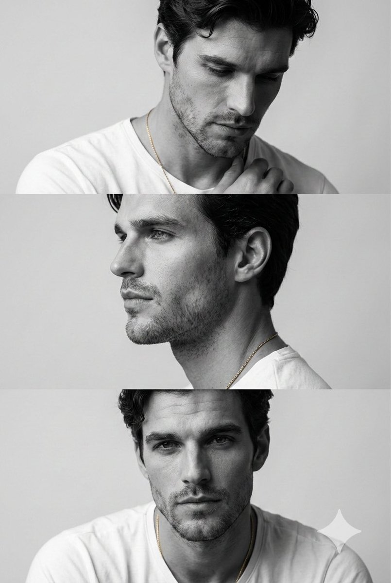 Monochrome Fashion Editorial Triptych of Young Man AI image template preview