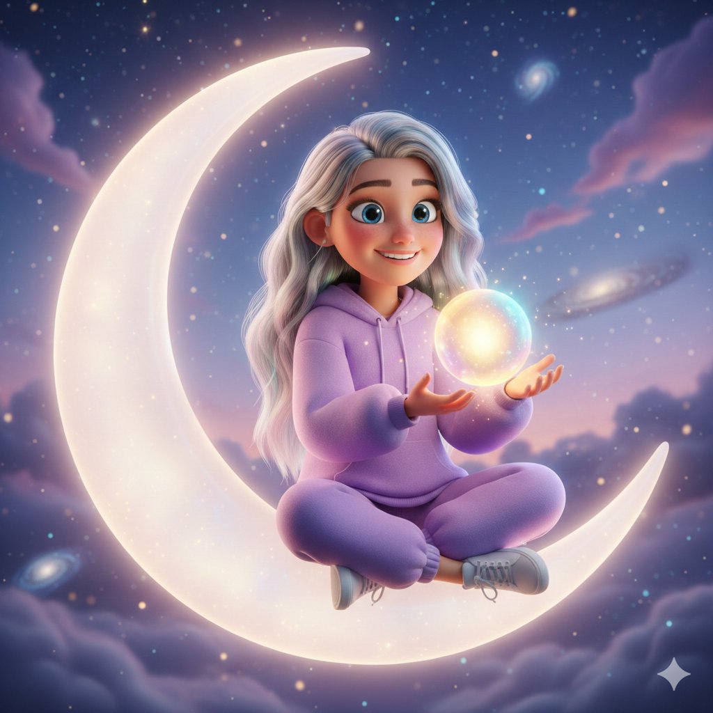 Pixar-Style 3D Character on a Crescent Moon AI image template preview
