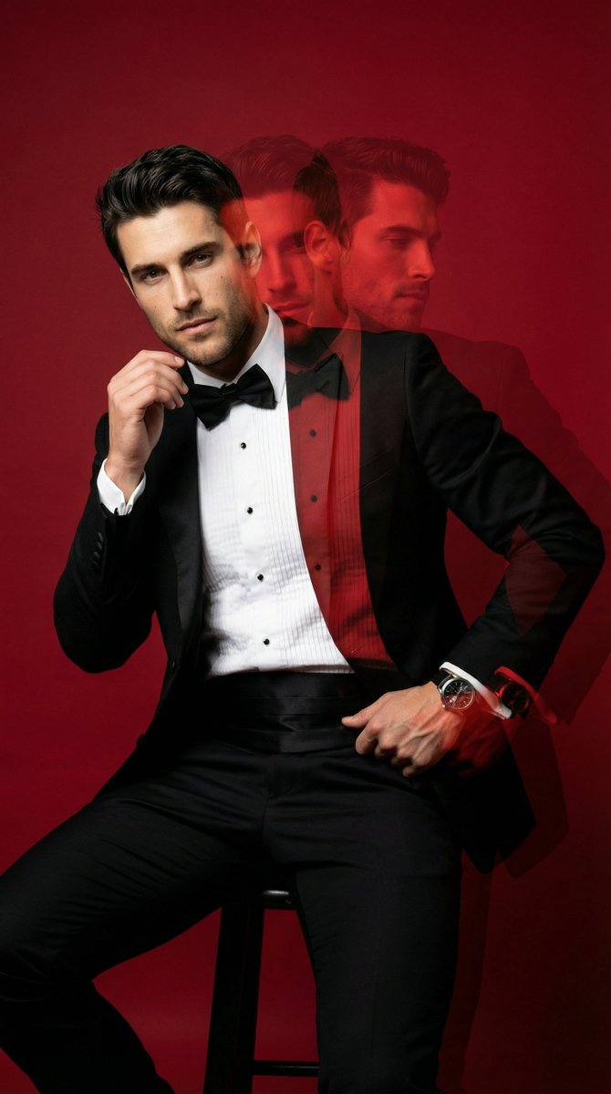 Red Studio Fashion Editorial with Motion Echo Effect AI image template preview