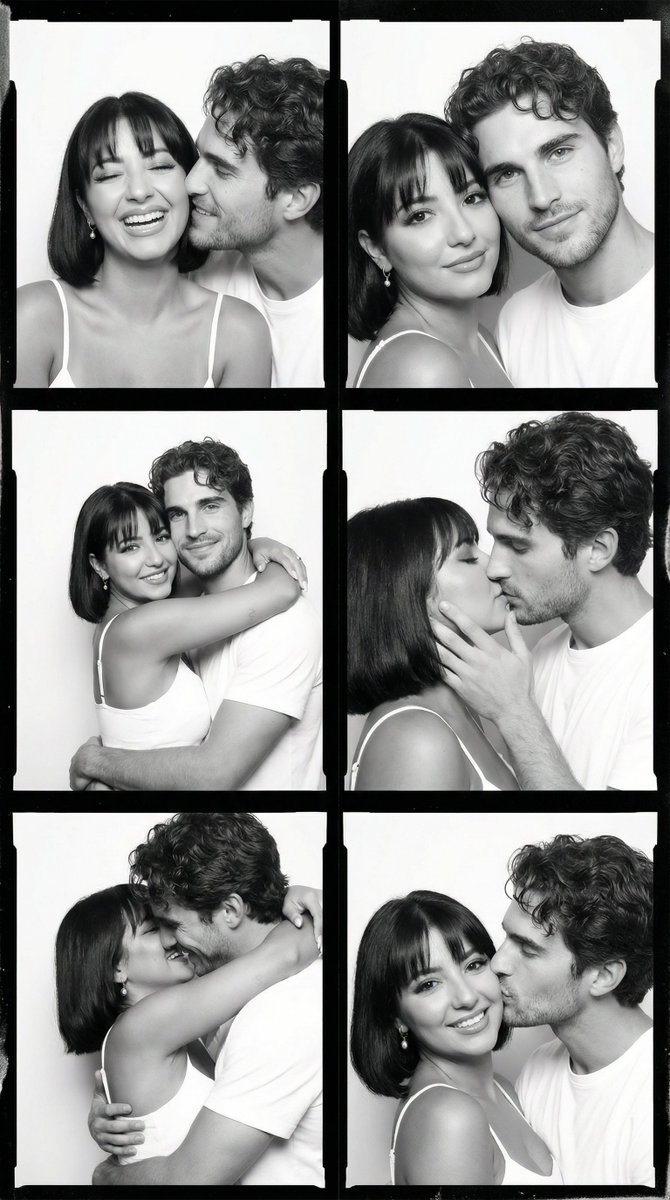 Black and White Film Contact Sheet of Intimate Couple AI image template preview