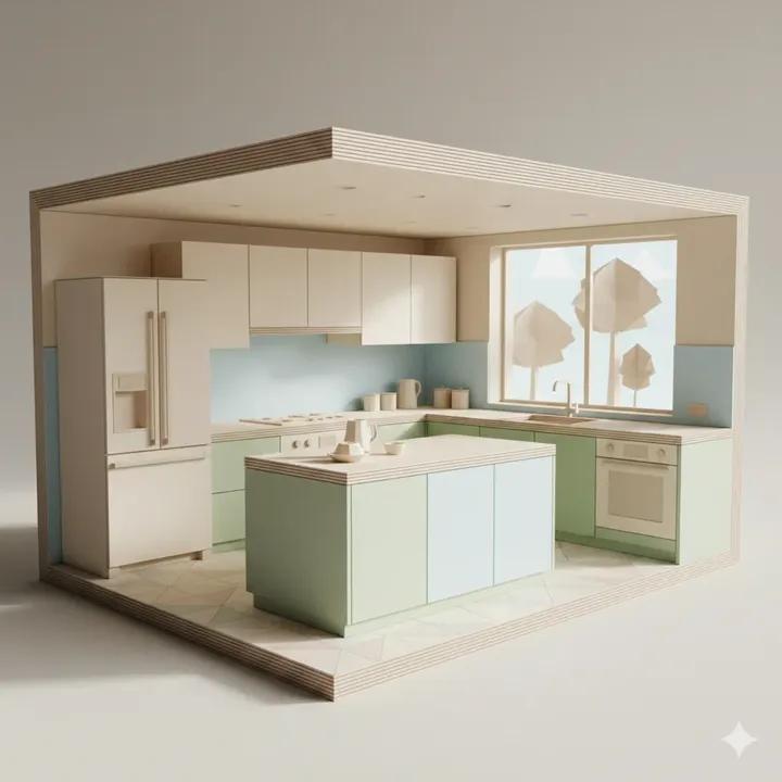 Origami Kitchen Cutaway AI image template preview