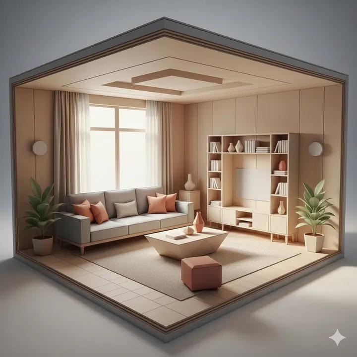 Origami Living Room Architecture Concept AI image template preview