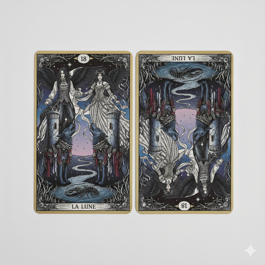 Nano Banana Pro Prompt: Tarot Card 18 (The Moon) with Mális Mizer and Pisces example 2