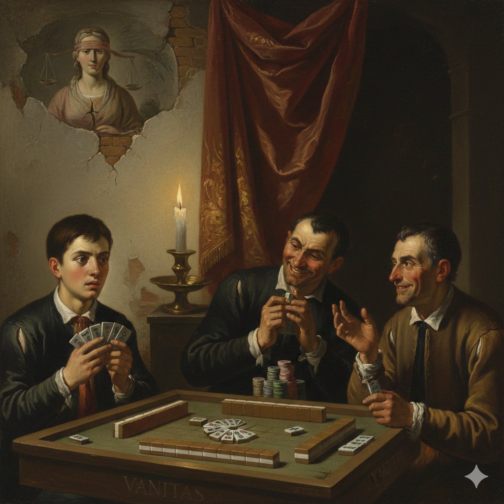 Caravaggio-style Moral Painting of Cheating at Mahjong AI image template preview