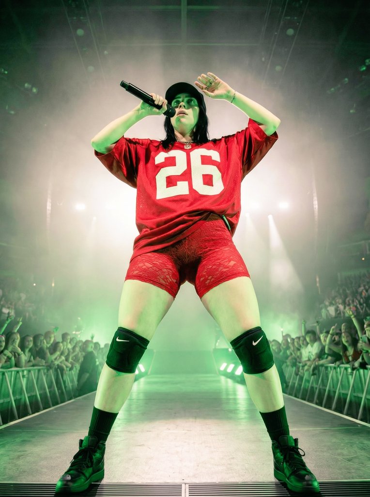 Ultra Realistic Concert Photography of Billie Eilish AI image template preview