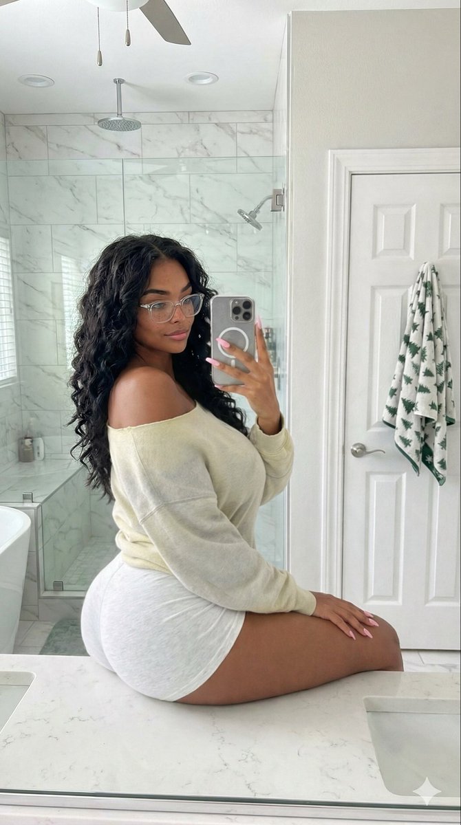 Candid Modern Bathroom Mirror Selfie Prompt AI image template preview