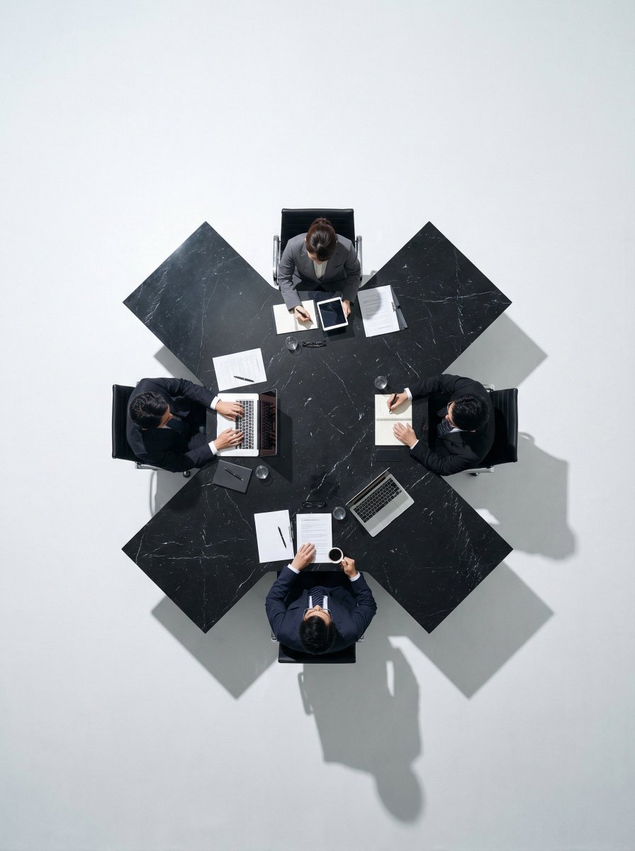 Ultra-Realistic Top-Down Flat Lay Photo of a Custom Conference Table AI image template preview