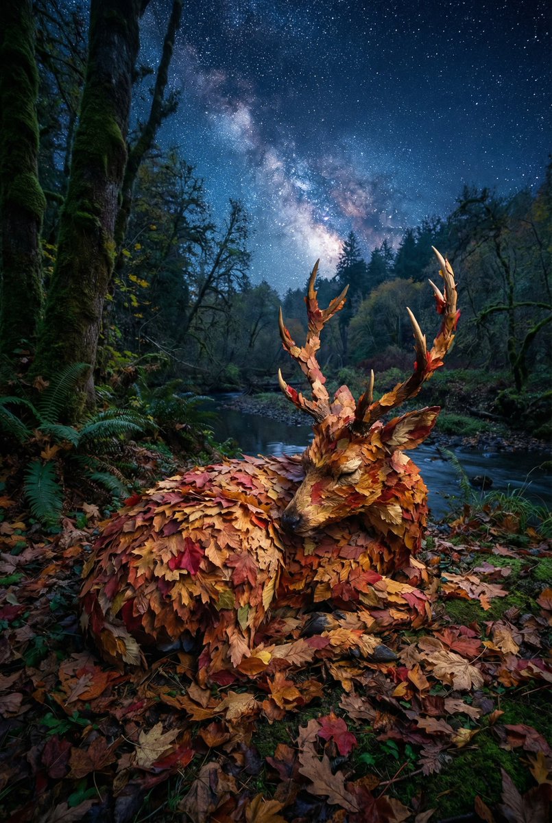 Surreal Deer Made of Autumn Leaves AI image template preview