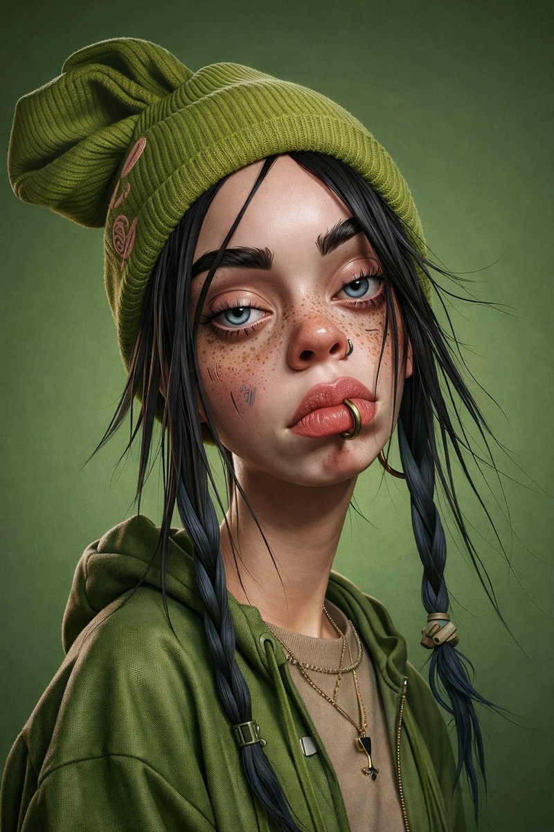 3D-Rendered Billie Eilish Cartoon Portrait example 3
