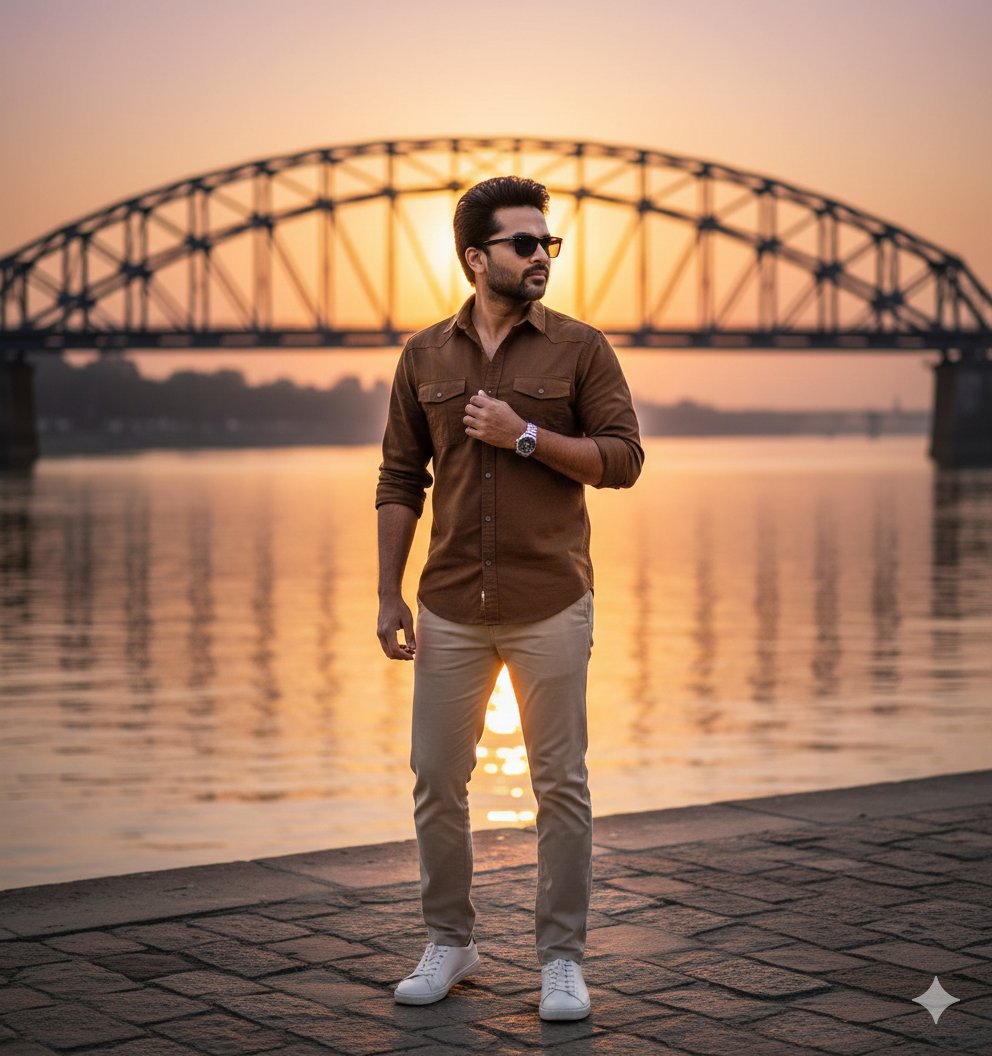 Golden Hour Riverside Portrait with Identity Lock example 3