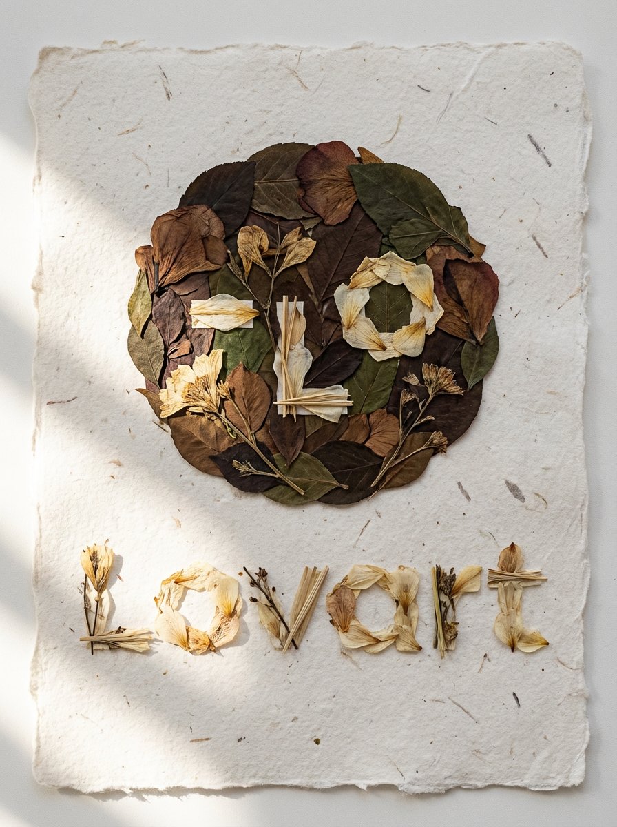Pressed Flower Logo Flat Lay Composition AI image template preview