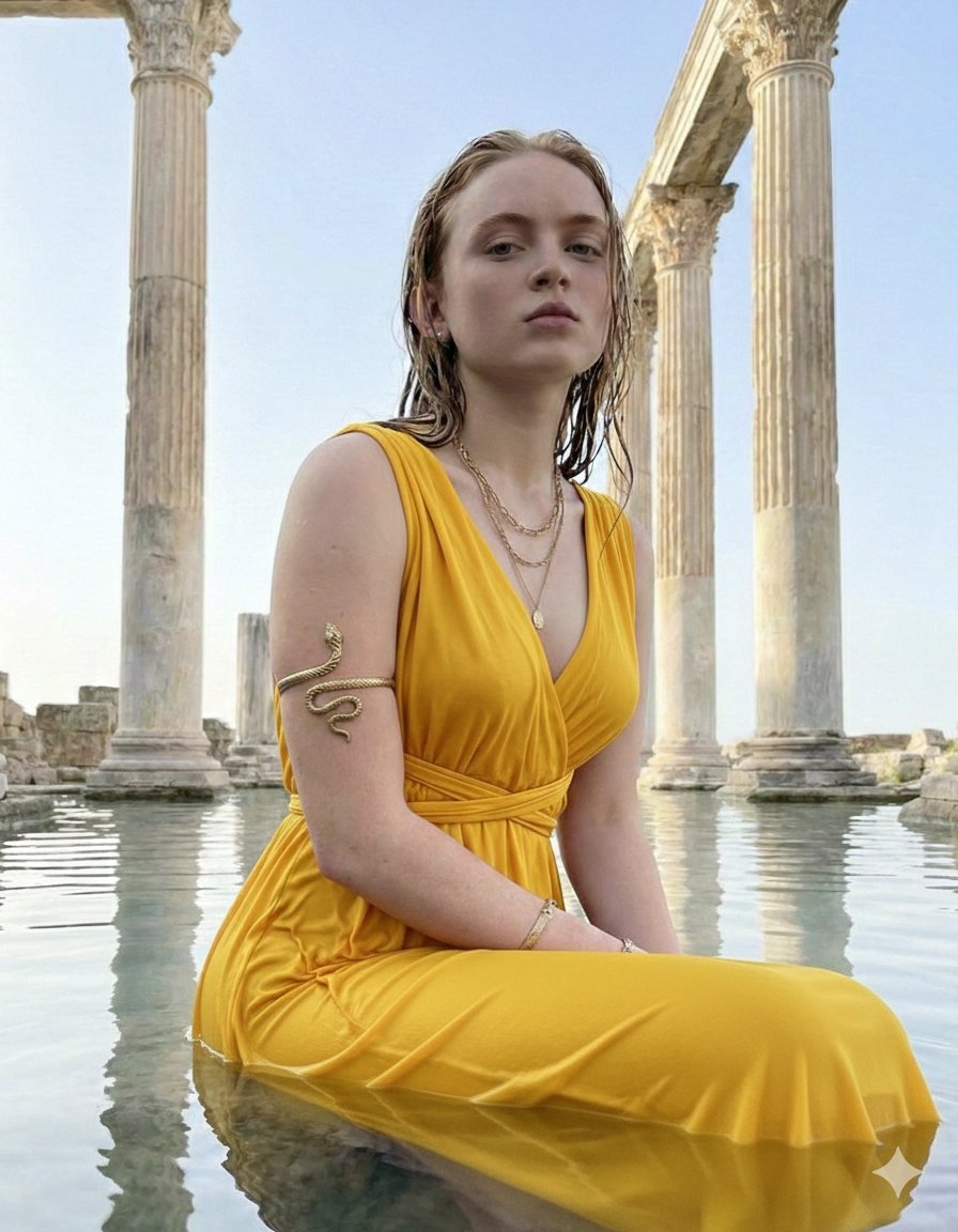 Sadie Sink Classical Goddess Editorial (Urdu/Hindi) AI image template preview