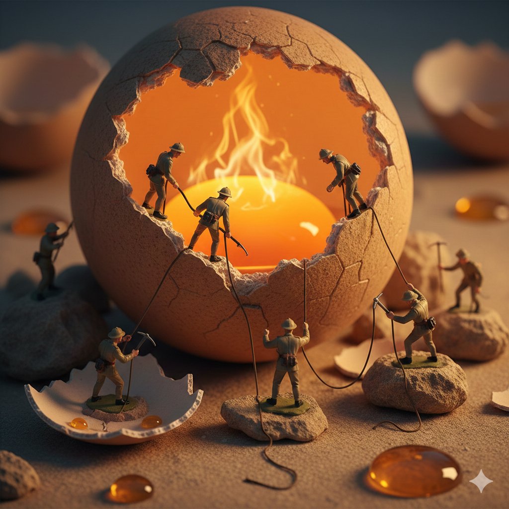 Miniature Toy Soldiers on a Giant Eggshell AI image template preview