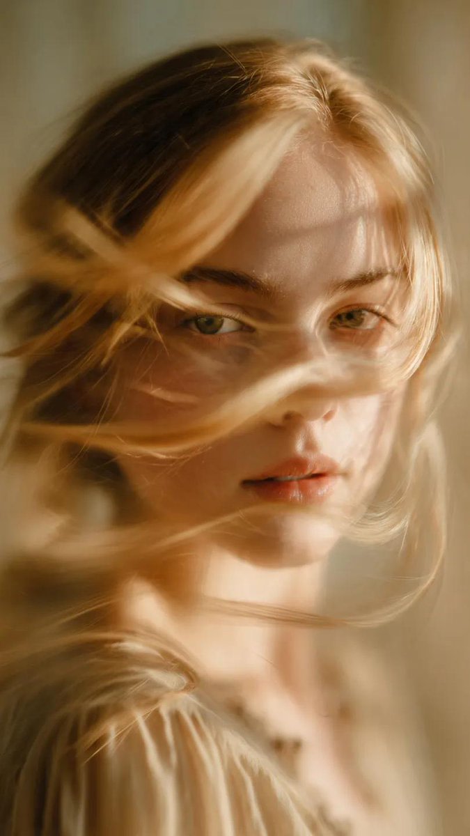 Soft-Focus Ethereal Portrait with Motion Blur AI image template preview