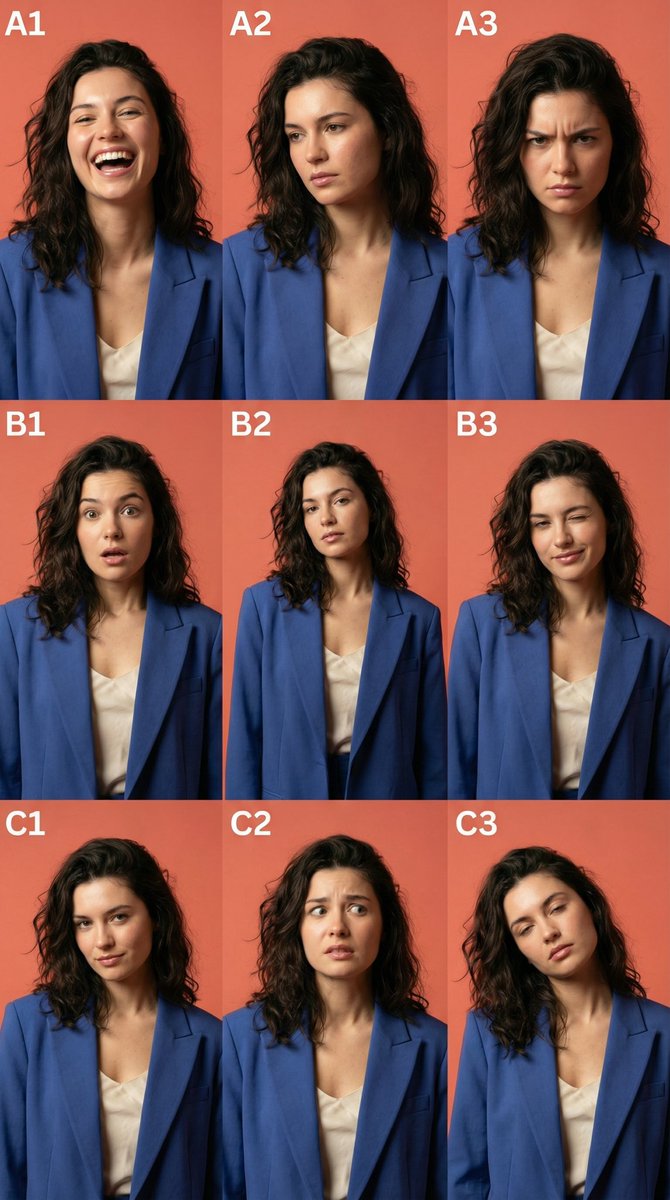 3x3 Character Emotional Expression Grid Prompt AI image template preview