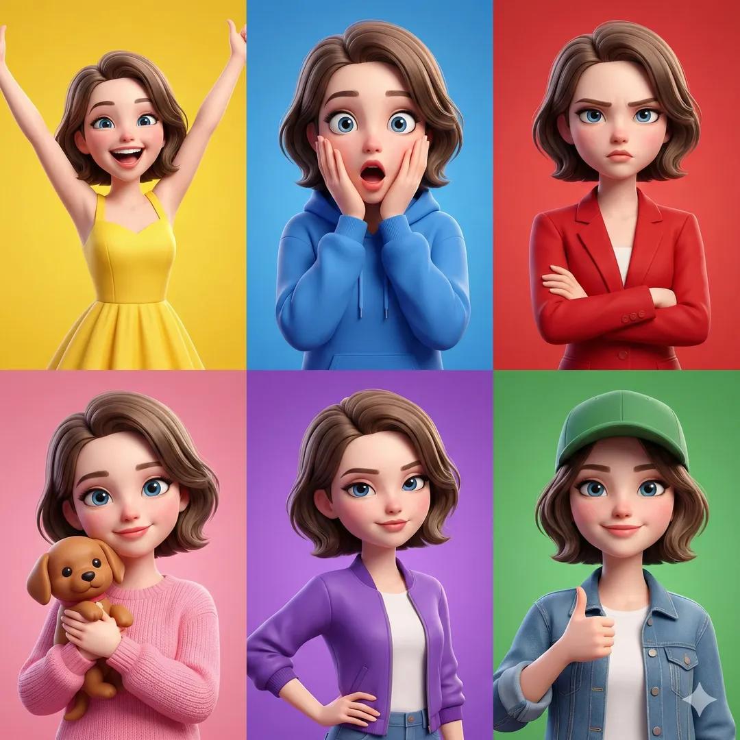 3D Pixar-Style Character Emotion Grid Prompt AI image template preview