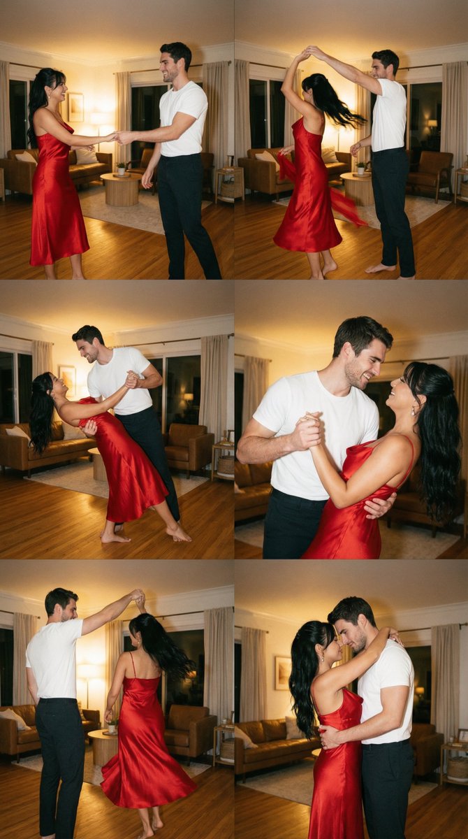 Cinematic Film Still Grid Prompt for Home Dance Sequence AI image template preview