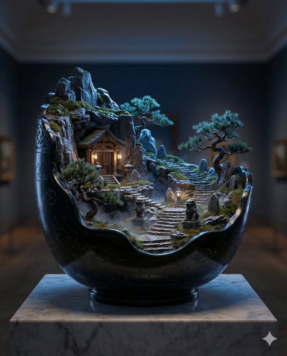 Black Jade Diorama of Night Mountain of the Ancients AI image template preview