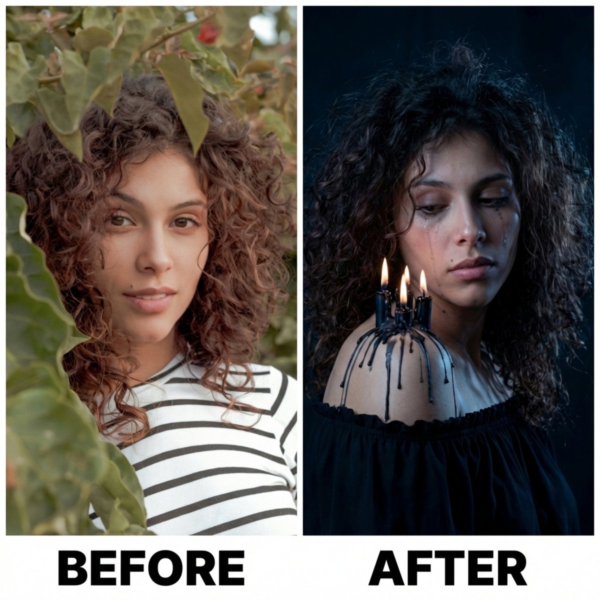 Moody Portrait with Dripping Candles AI image template preview