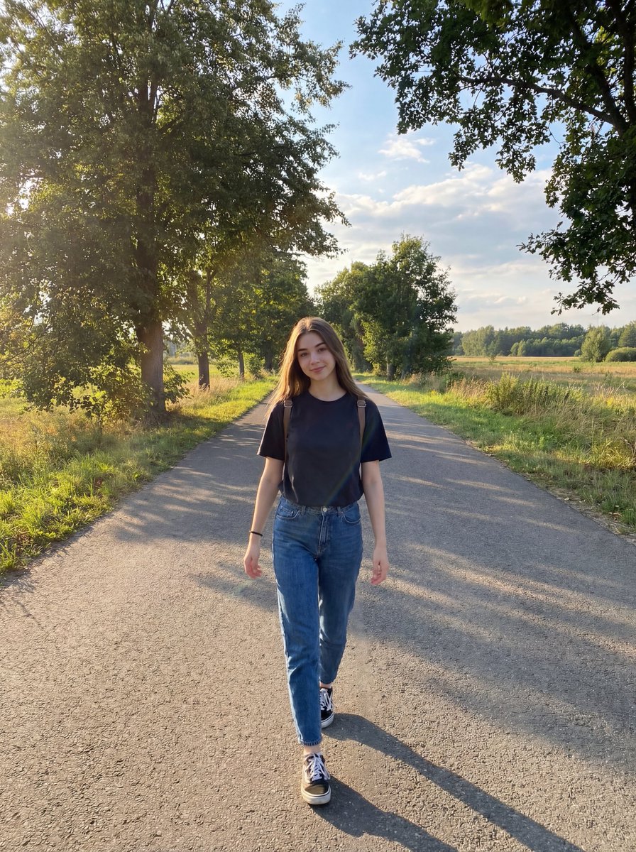 Natural Lifestyle Portrait on Country Road at Golden Hour AI image template preview