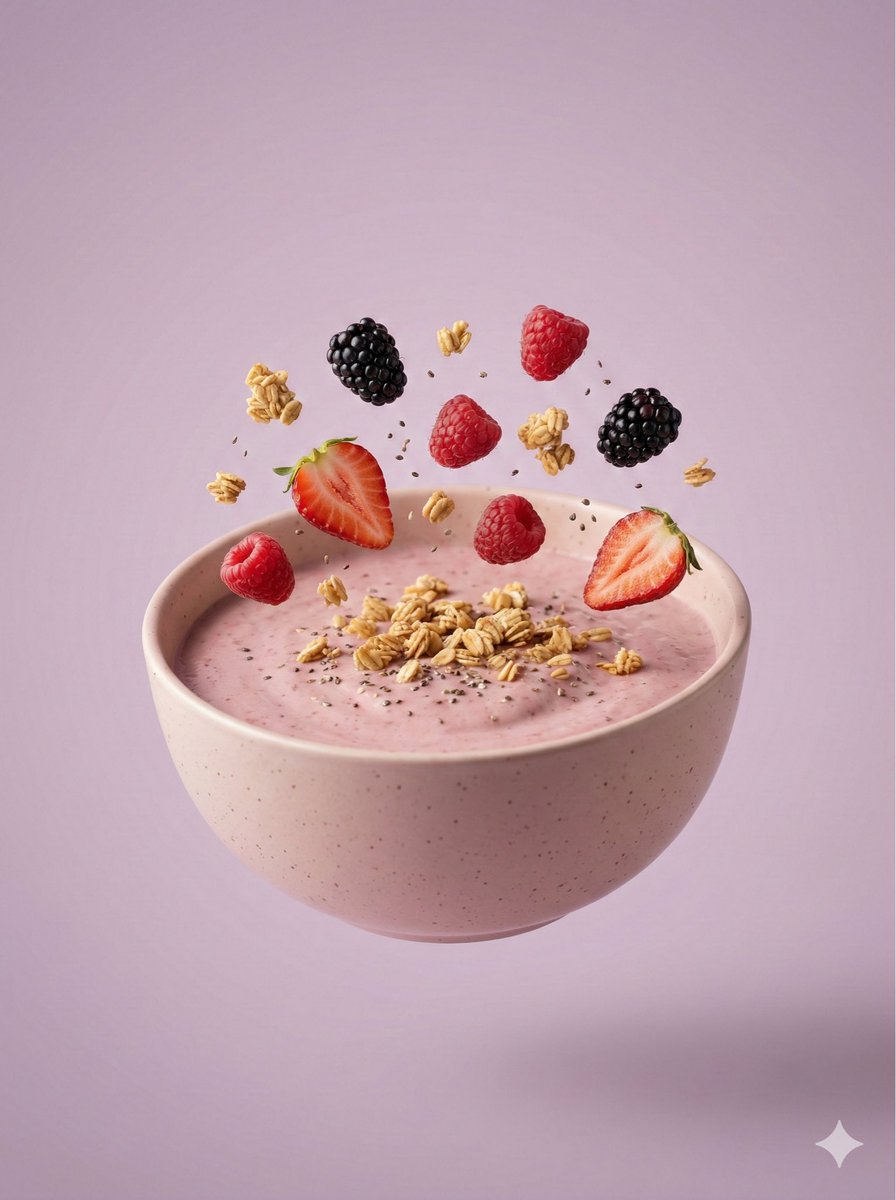Hyper-Realistic Floating Smoothie Bowl AI image template preview