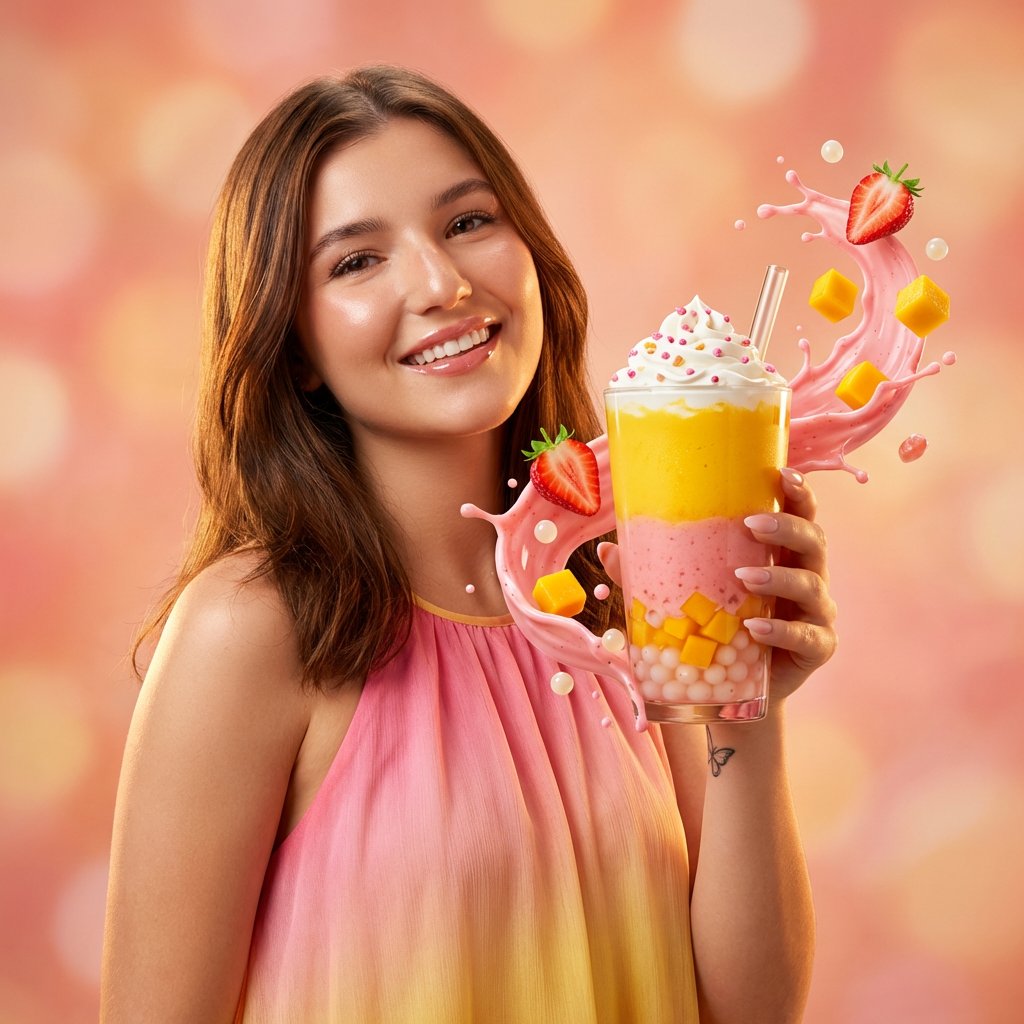 Commercial Beverage Ad for Layered Smoothie AI image template preview
