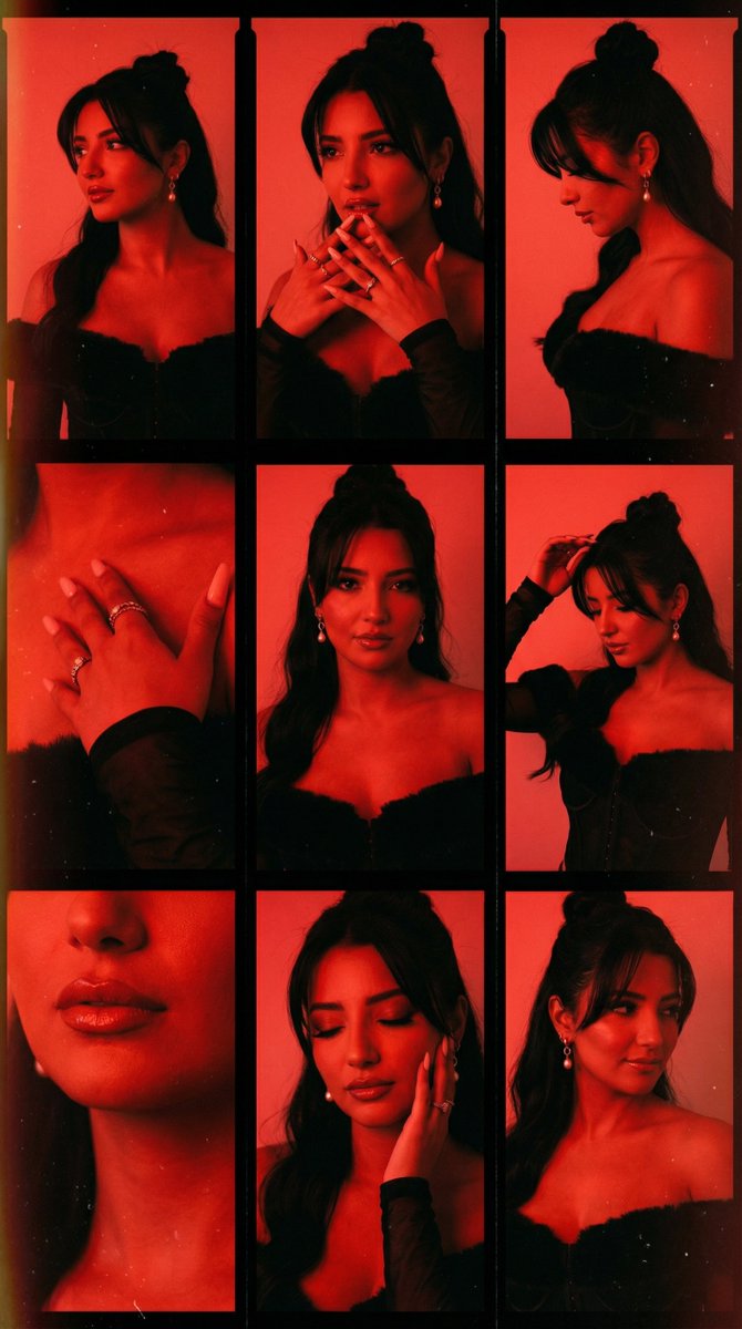 Red Gel-Lit Film Contact Sheet (9-Panel Collage) AI image template preview