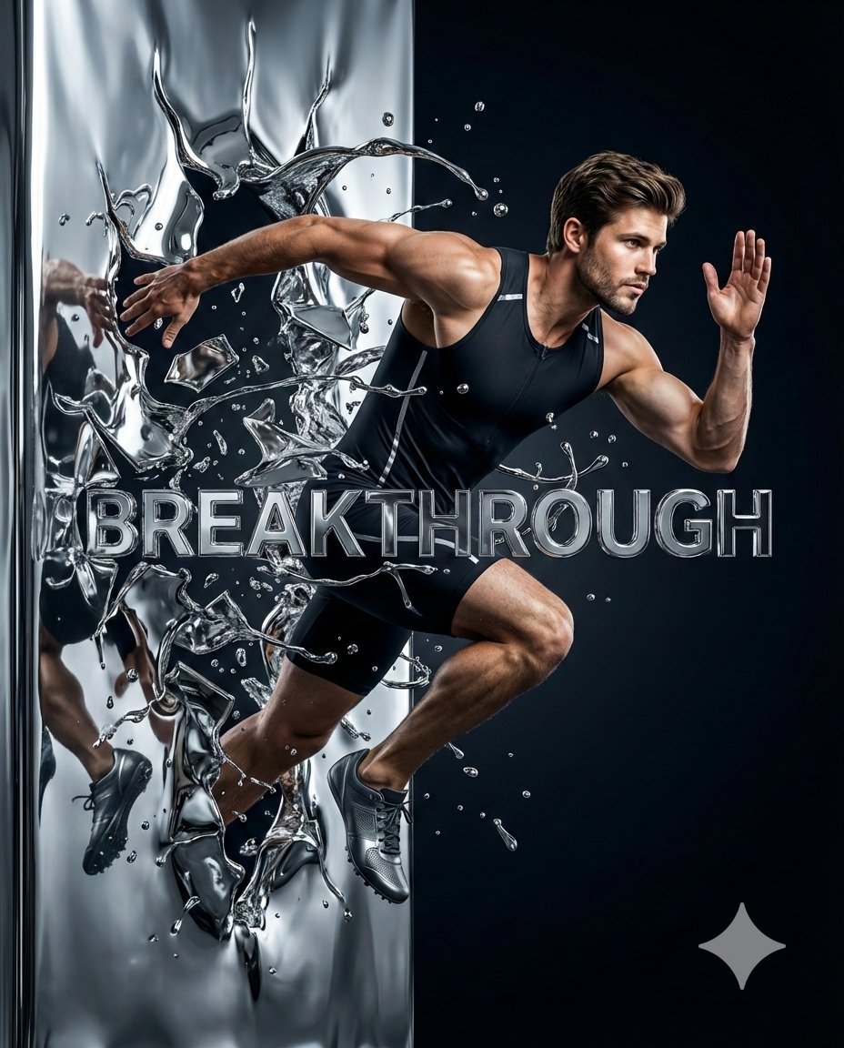 Hyper-Realistic Chrome Wall Breakthrough Prompt AI image template preview