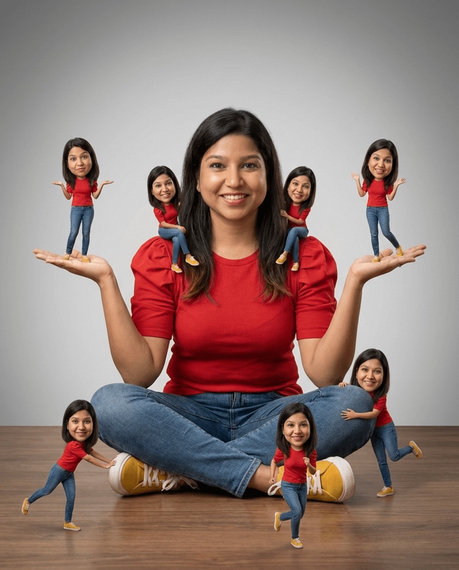 Photorealistic Cinematic Portrait with Miniature Clones AI image template preview